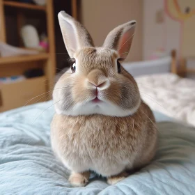 Fluffy Bunny on Blue Blanket