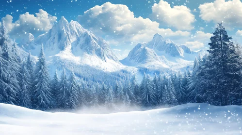 Snowy Mountains and Forest Scenery