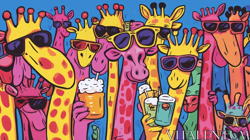 AI ART Vibrant Giraffes Partying