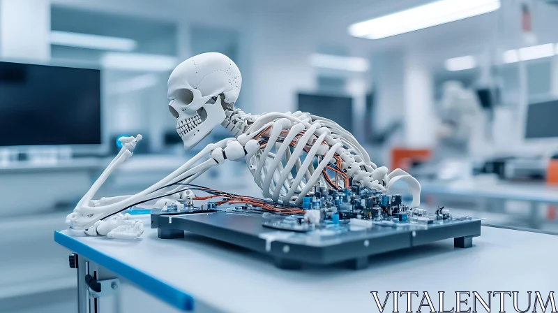 Anatomical Tech: Skeleton Examining Circuitry AI Image