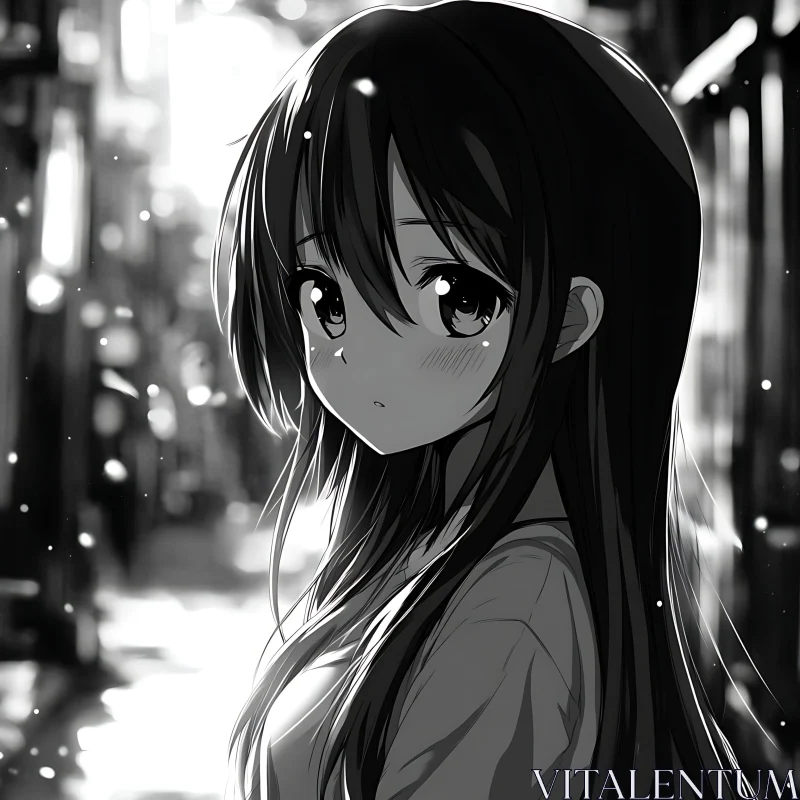 Monochromatic Anime Girl Illustration AI Image