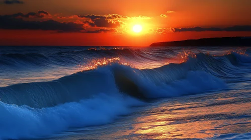 Sunset Seascape with Waves