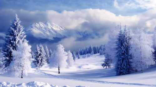 Snowy Mountain Winter Scene