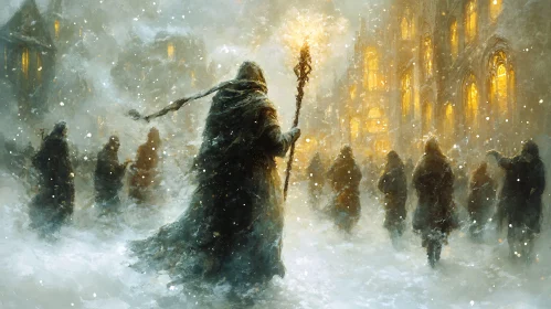 Snowy Pilgrimage with Glowing Staff