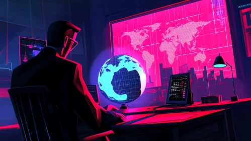Man Analyzing Data with World Map
