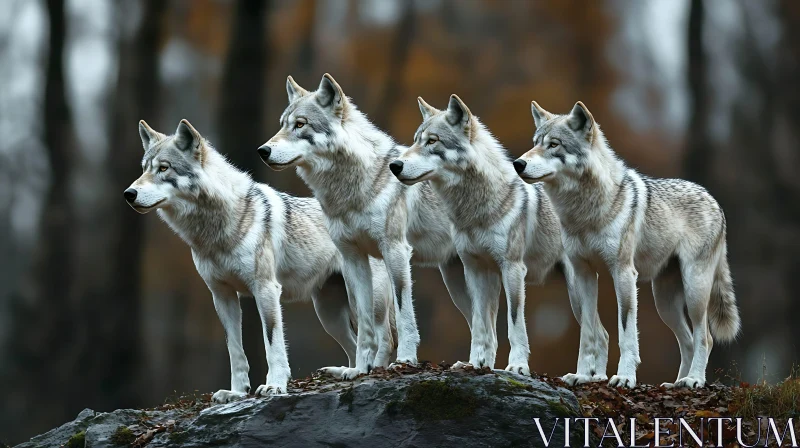 Wolves Pack on the Rock AI Image