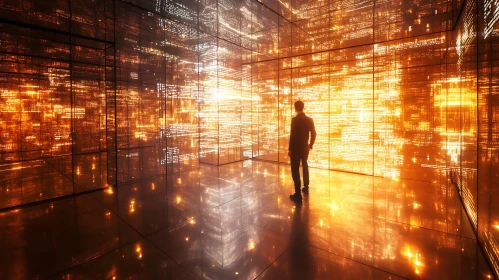 Man in Glowing Data Chamber