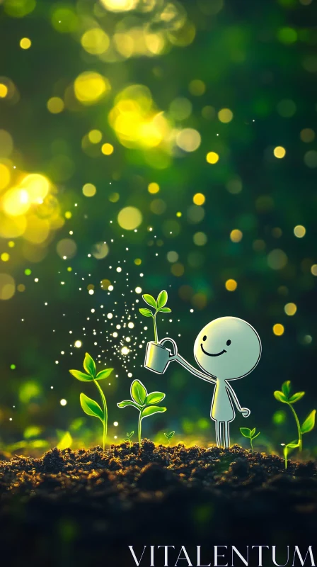 Animated Gardener in a Lush Greenery AI Image