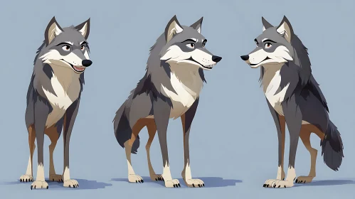 Cartoon Wolves in Various Poses