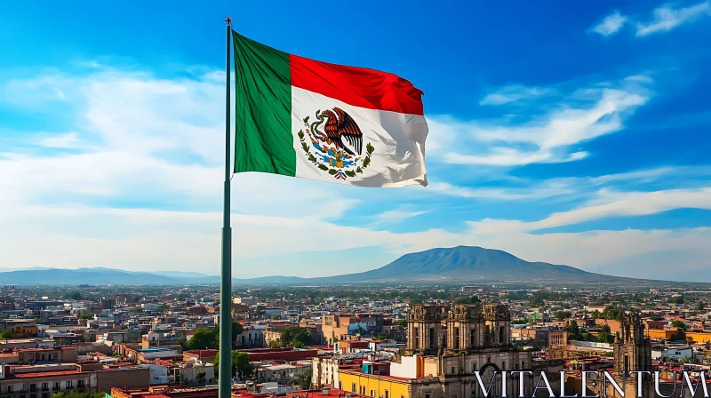 AI ART Flag of Mexico over City