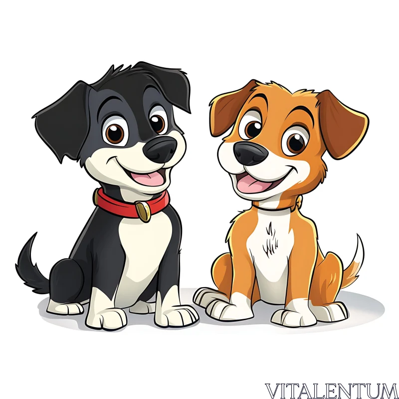 Illustrated Happy Dogs with Collars AI Image