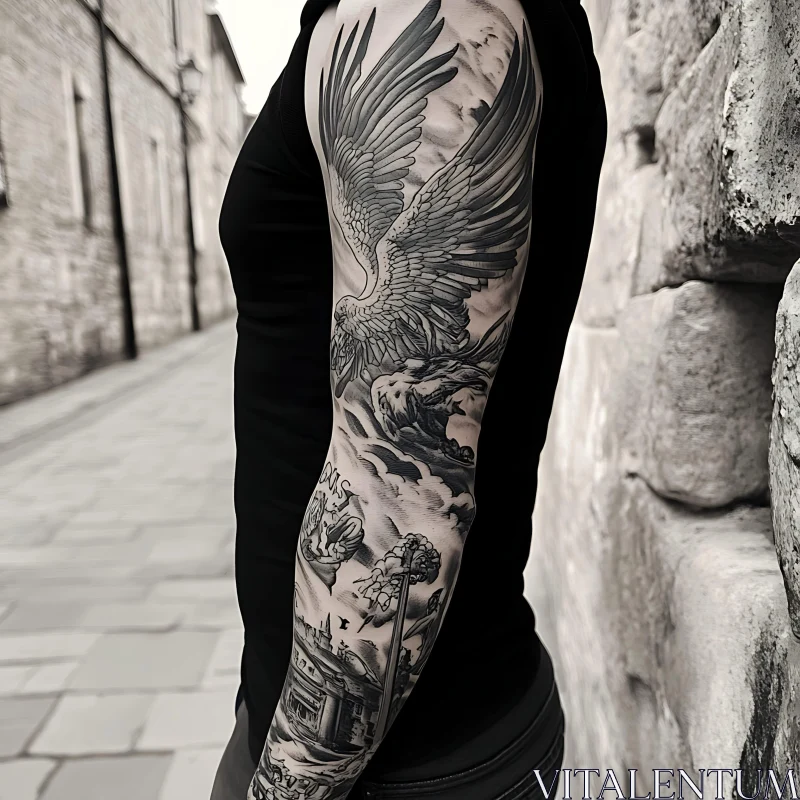 AI ART Detailed Angel Tattoo Sleeve Design