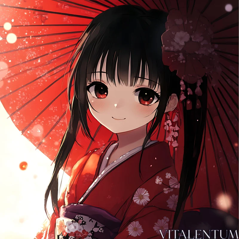 Traditional Japanese Anime Girl Portrait AI Image