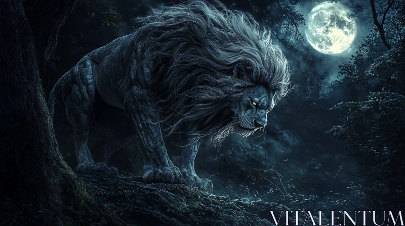 AI ART Lunar Lion: Guardian of the Night