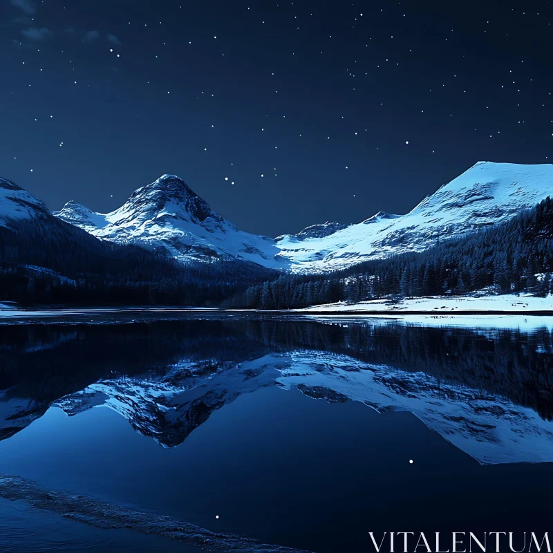 AI ART Starry Night Mountain Lake Reflection