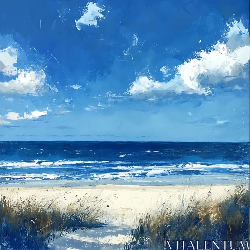 Seascape with Blue Sky and Sandy Beach AI Image