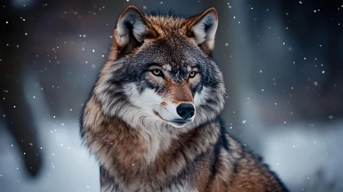 Wolf in Winter Snowfall