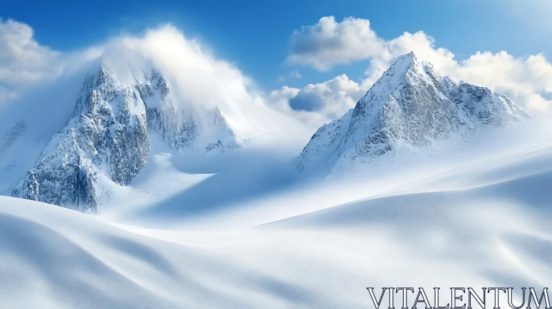 AI ART Snowy Mountain Landscape with Blue Sky