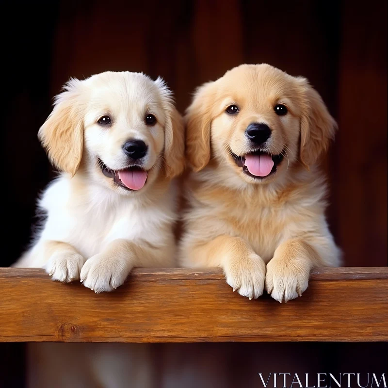 Charming Golden Retriever Pups in Playful Pose AI Image