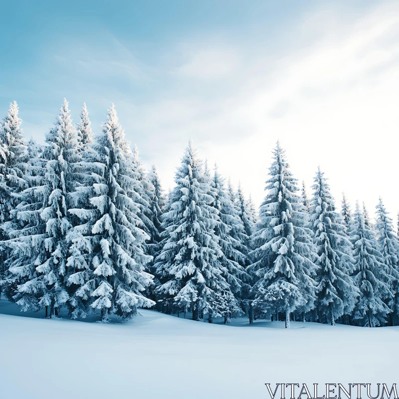 Peaceful Snowy Forest Landscape AI Image