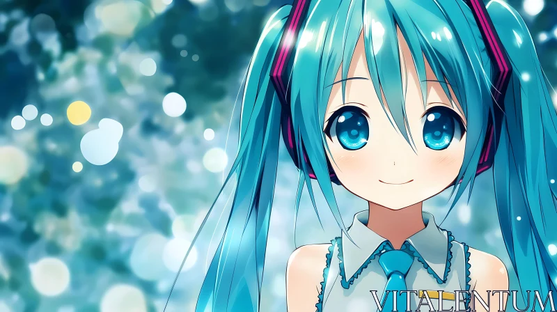 Adorable Anime Girl with Blue Hair AI Image