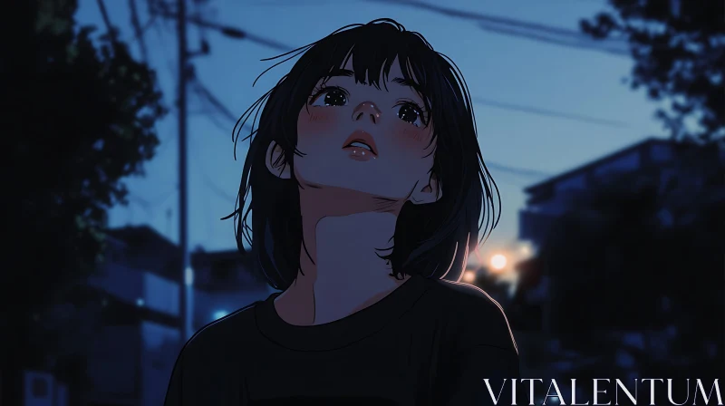 Stargazing Girl in Anime Art AI Image