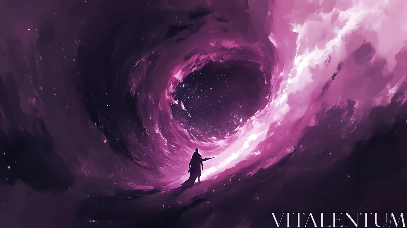 Cosmic Vortex Art with Lone Silhouette AI Image