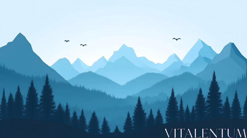 Peaceful Mountain and Forest View AI Image