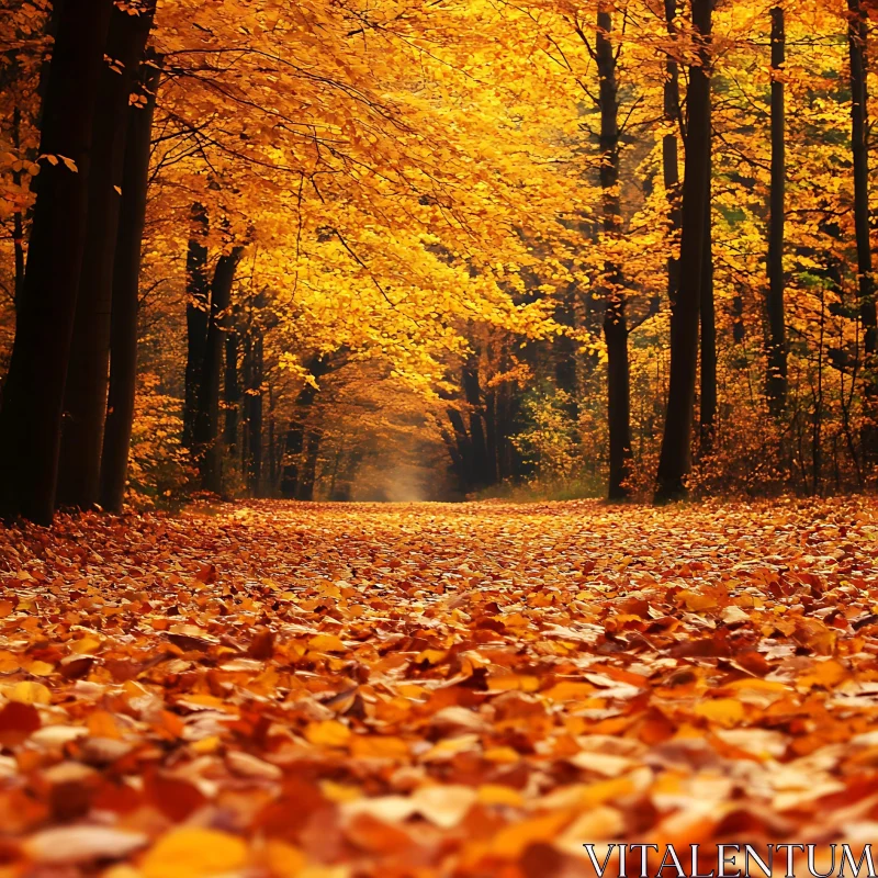 Serene Forest Path in Autumn AI Image