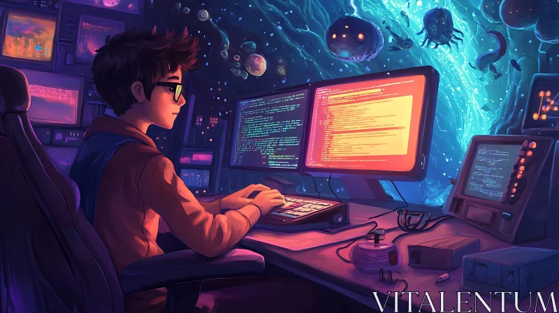 Digital Immersion: Coding in the Cosmos AI Image