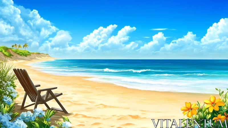 AI ART Seaside Relaxation Scene with Chair