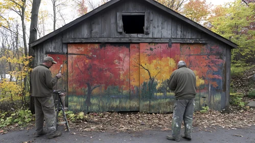 Artists Crafting an Autumnal Barn Mural