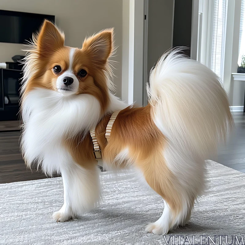 Alert Fluffy Dog with Brown and White Coat AI Image