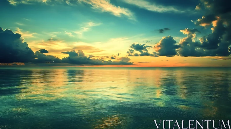 Calm Sea at Dusk with Cloud Reflections AI Image