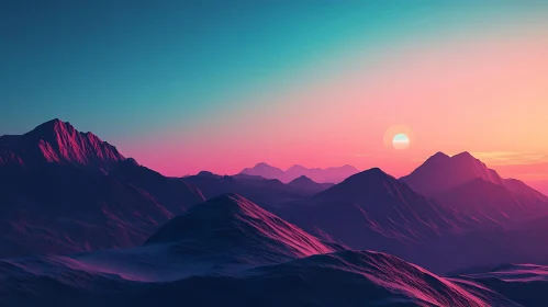 Mountain Sunset with Gradient Sky