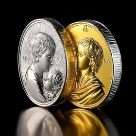 Reflective Gold and Silver Coin Art