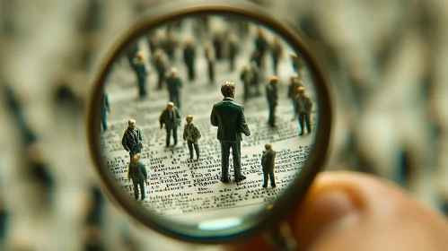 Miniature People Under Magnifying Glass