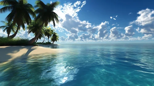 Tropical Island Beach Scene with Palm Trees