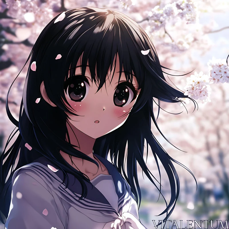 Springtime Anime Portrait with Cherry Blossoms AI Image