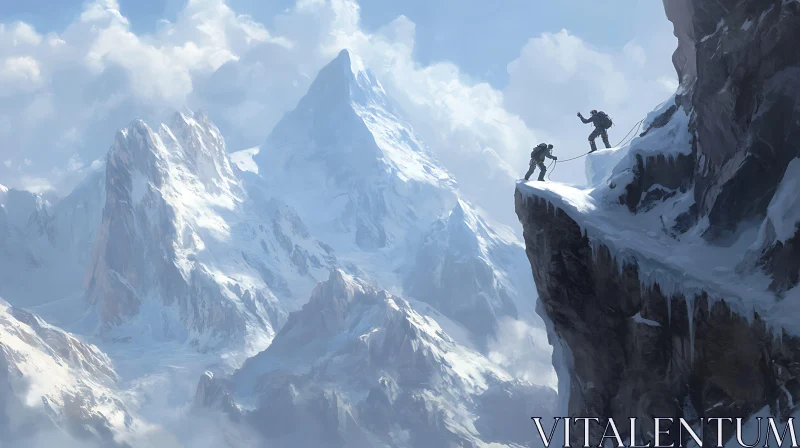 AI ART Ascent on High: Climbers in the Mountains