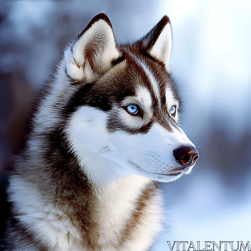 Siberian Husky in Snow with Striking Blue Eyes AI Image