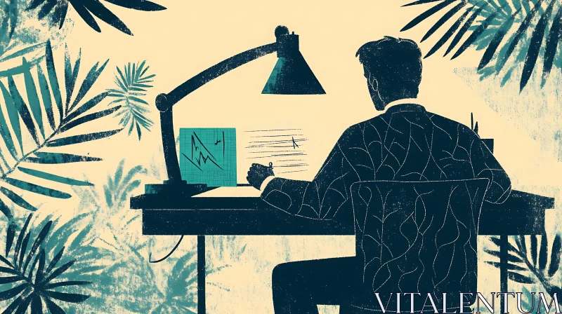 AI ART Tropical Office Illustration of Man Working