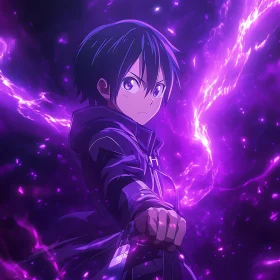 Mystical Anime Warrior with Purple Power