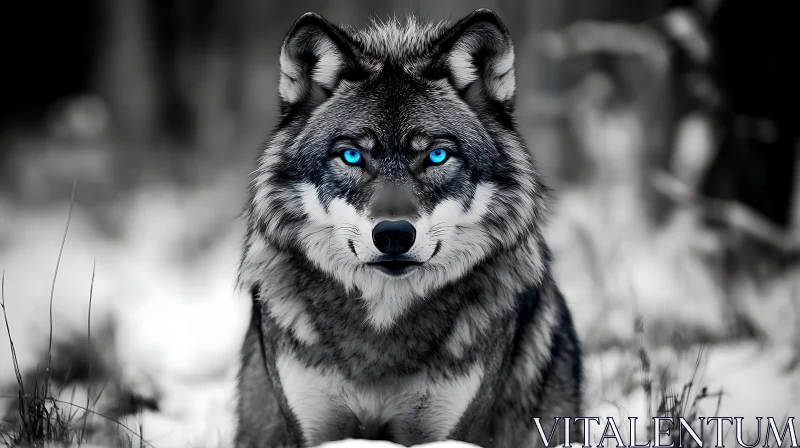 AI ART Monochrome Wolf with Intense Gaze