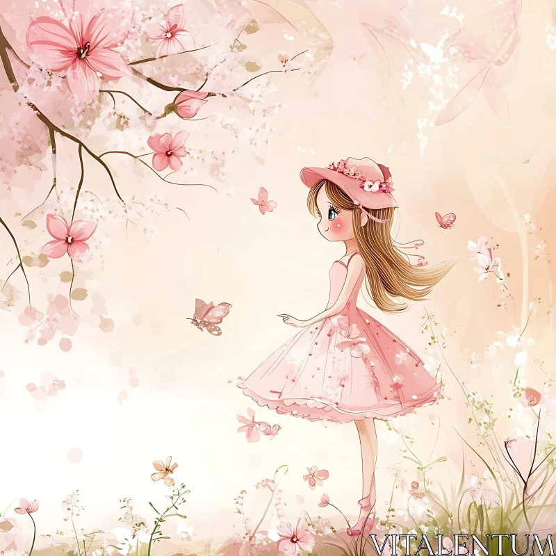 Enchanting Anime Girl Surrounded by Spring Flowers AI Image