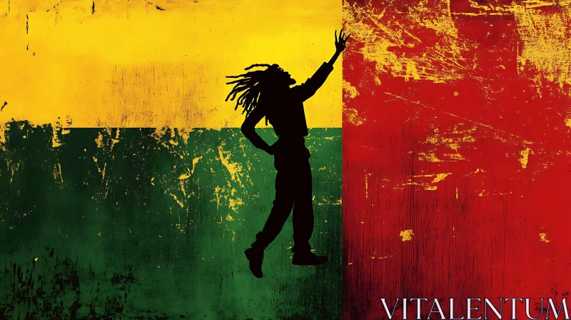 Silhouette with Dreadlocks on Rasta Colors AI Image