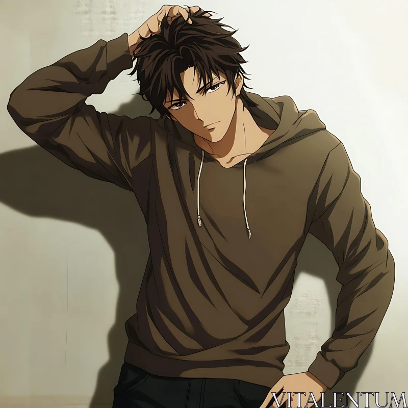 Pensive Anime Male Character Portrait AI Image