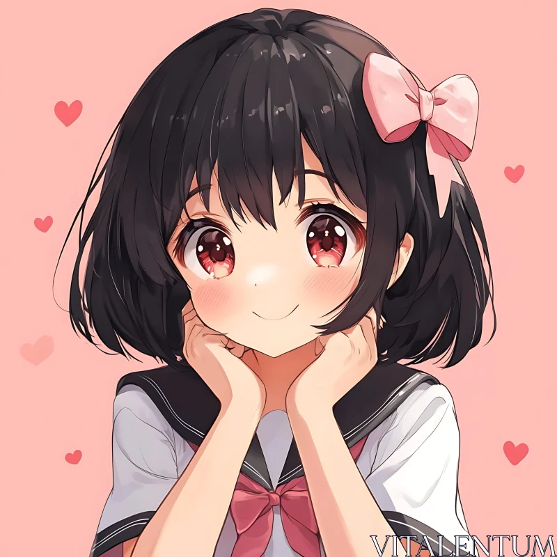 Cute Anime Character in School Uniform AI Image