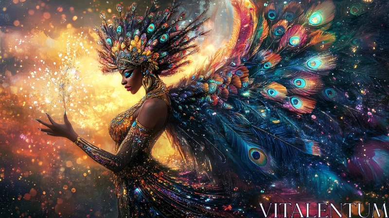 AI ART Woman Adorned in Peacock Feathers