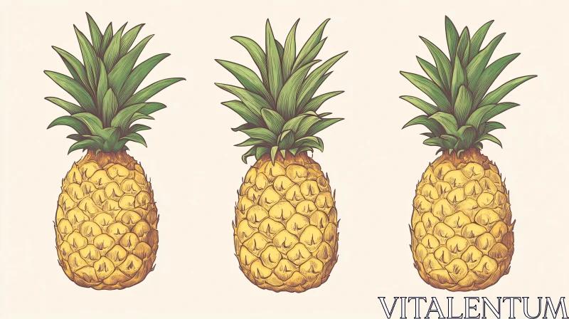 AI ART Pineapple Trio Fine Art Print